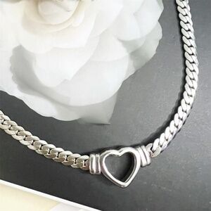 SILVER Plated snake Chain Heart Necklace Stainless Steel Womens
